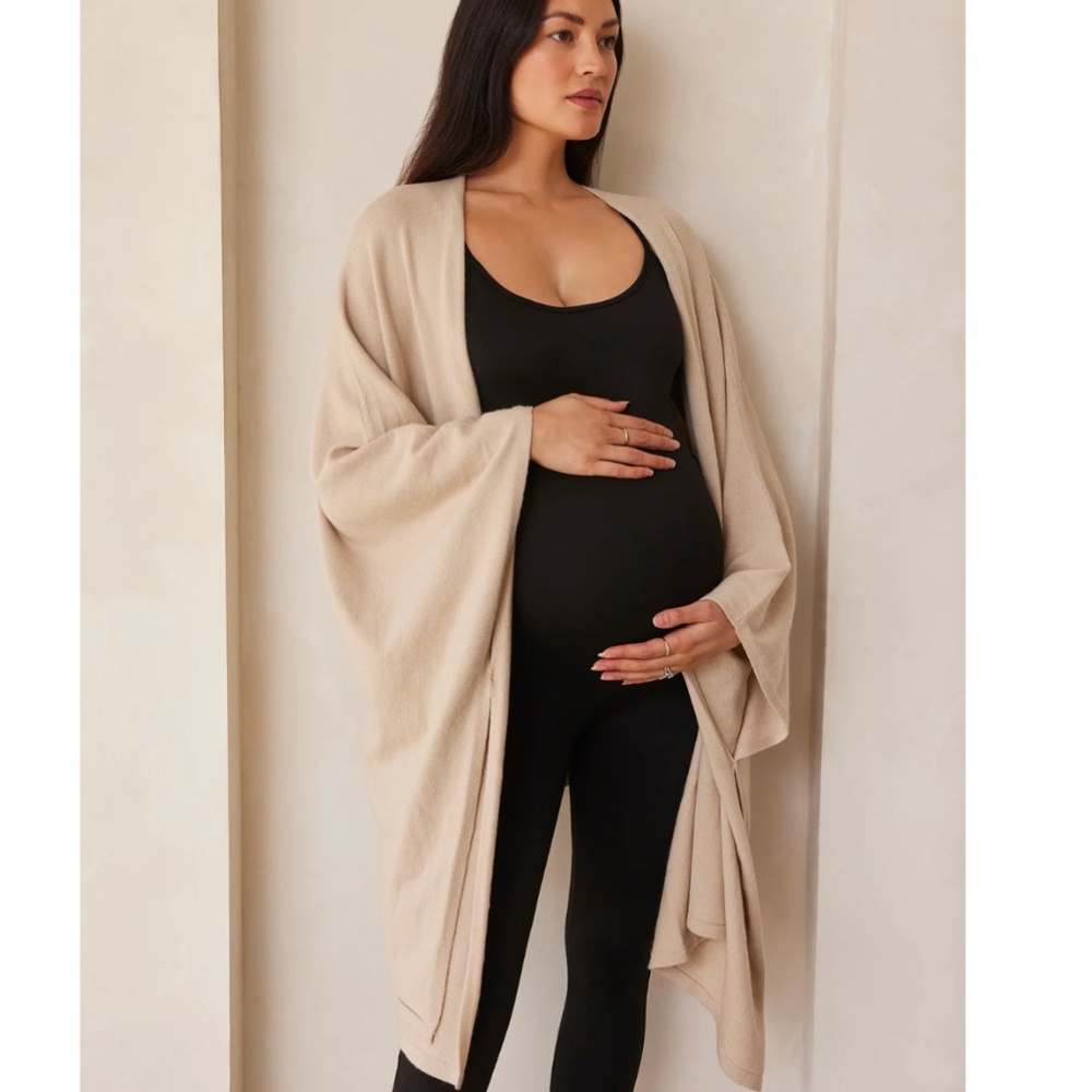 Beige Knit Draped Poncho Shawl - Unbranded